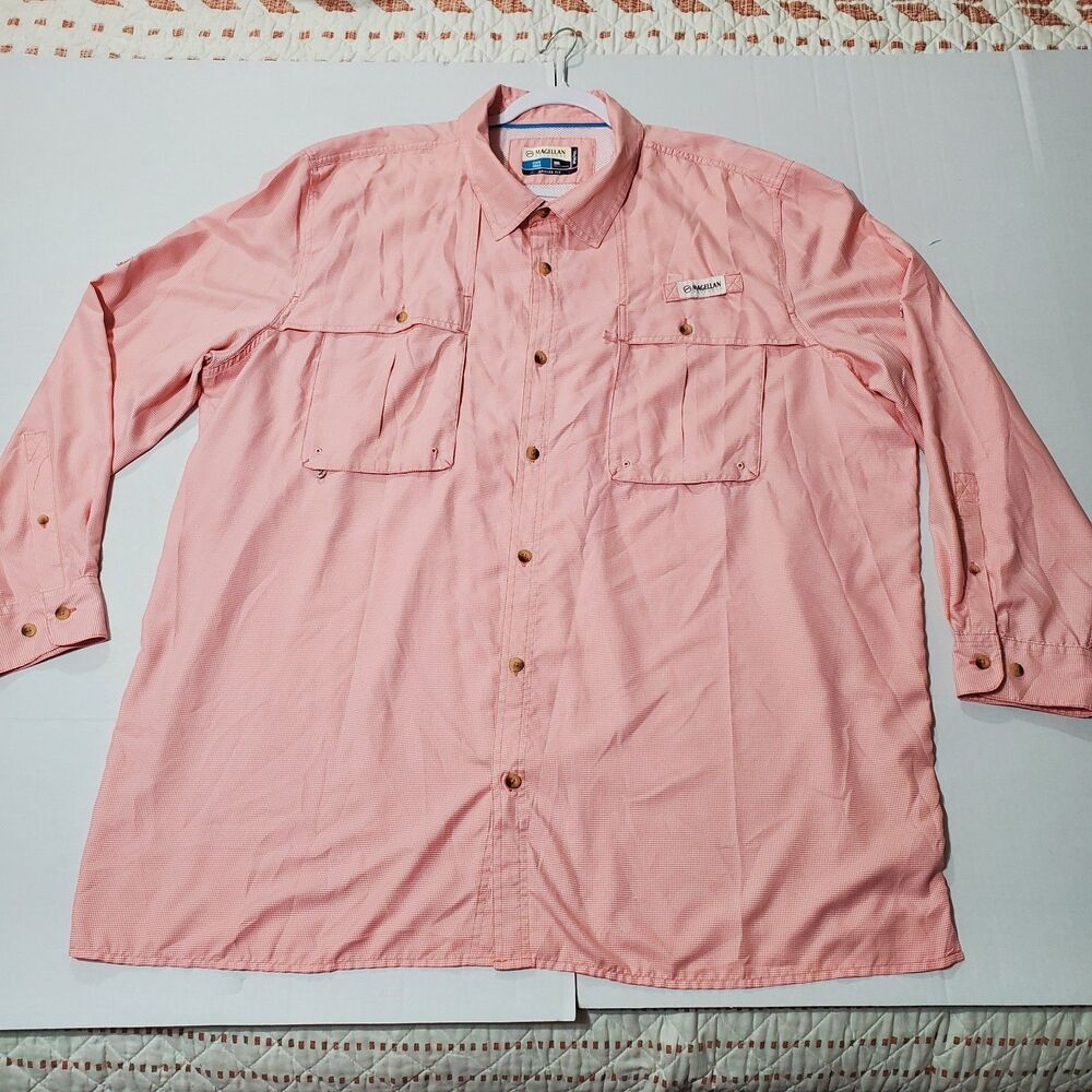 Magellan Outdoors Fish Gear  Plaid Shirt Long Sleeve Orange Color  Size‎ 3XL